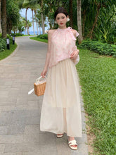 DAZY Ladies" Vacation Floral Print Halter Top And Solid Color Maxi Skirt Set